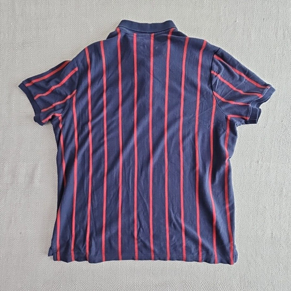 American Eagle Polo Shirt Men's XXL Classic Fit Blue & Red Striped Short Sleeve - Picture 2 of 16